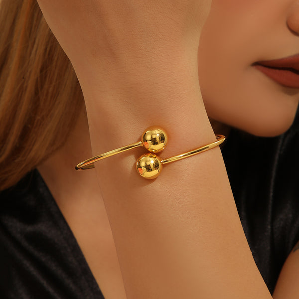 Bracciale con perline a doppia testa placcato in oro 18k, 1 pezzo, con un temperamento semplice per le donne, adatto per incontri, regali e uso quotidiano.