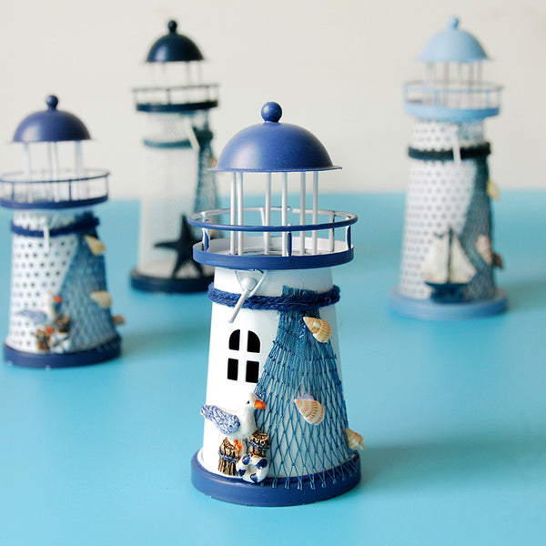 Candeliere faro in ferro battuto con foro rotondo in stile mediterraneo