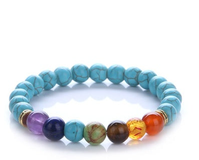 Braccialetto colorato in turchese blu, perline per lo yoga e l'energia dei chakra