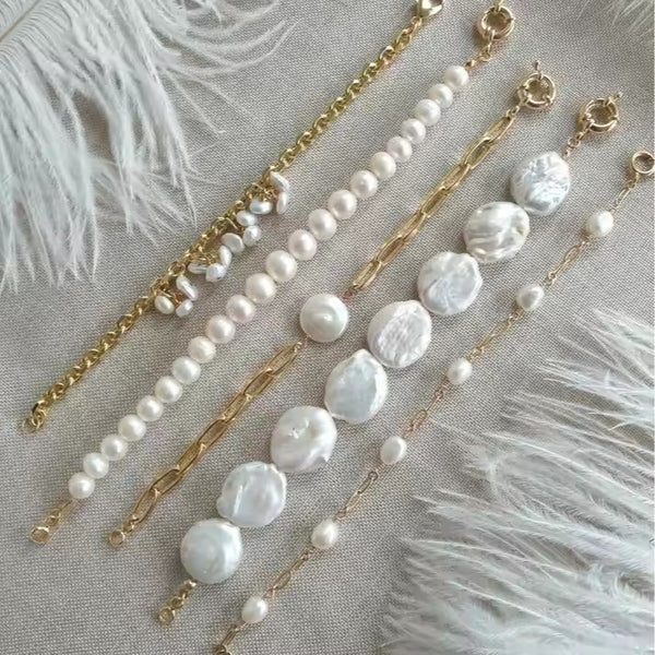 Bracciale di perle d'acqua dolce barocche in acciaio inossidabile leggero di lusso