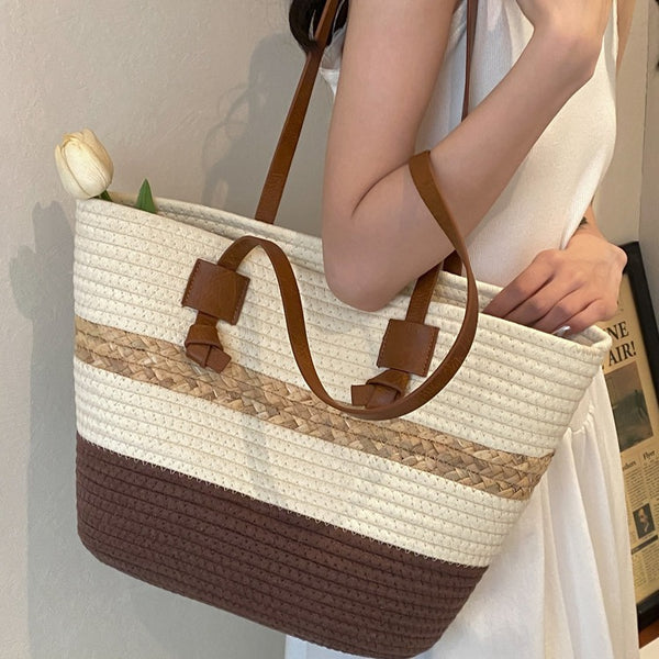Borsa a tracolla da spiaggia di grande capacità in paglia intrecciata