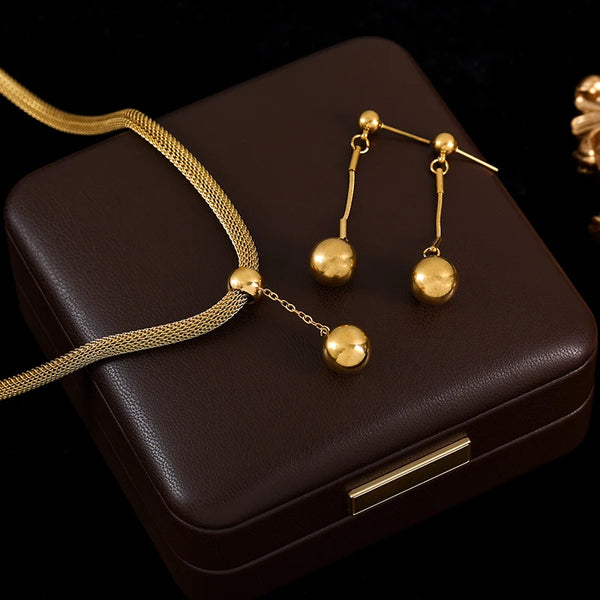 Collana con perline e palline in acciaio inossidabile 316L, orecchini per donna, regalo di moda per feste, set di gioielli impermeabili placcati in oro 18 carati