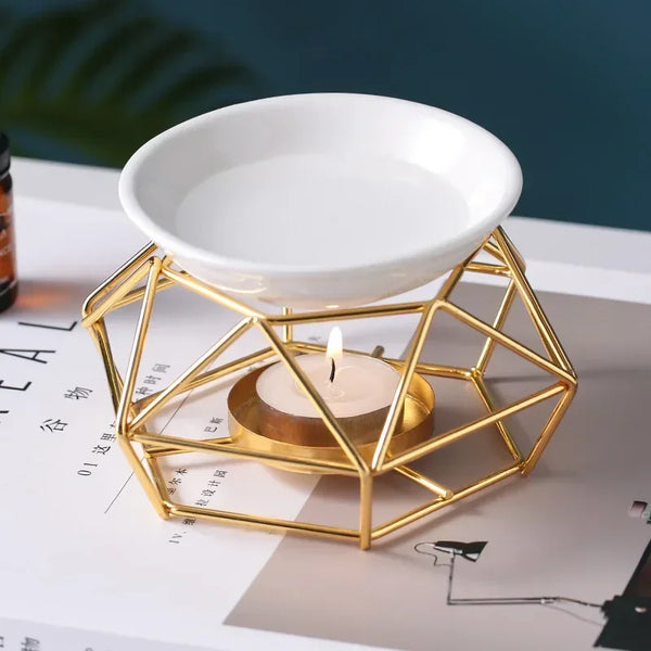 Romantico portacandele in ceramica con bruciatore d'olio e scaldacera in metallo - Regalo perfetto per il relax e la meditazione