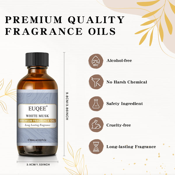 EUQEE 60 ml Olio profumato premium Muschio bianco Brezza marina Gomma da masticare Cioccolato Cuoio Talco per bambini Olio essenziale 1 pezzo